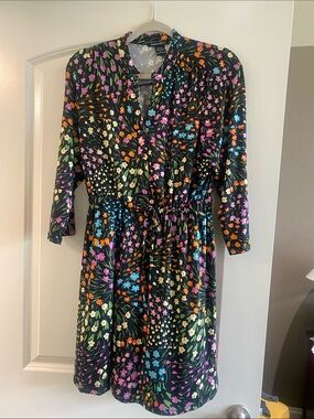 Robert Louis Black Floral Drawstring-Waist Dress